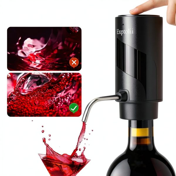 Electric Wine Aerator Exptolii Rechargeable Black 7oz Wine Pourer-3
